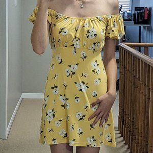 Yellow Off the Shoulder mini summer dress